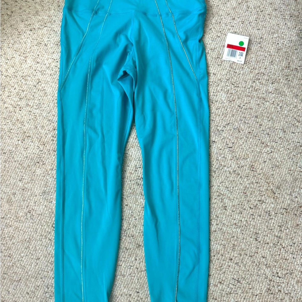 Nike Yoga leggings teal with silver piping NWT size large